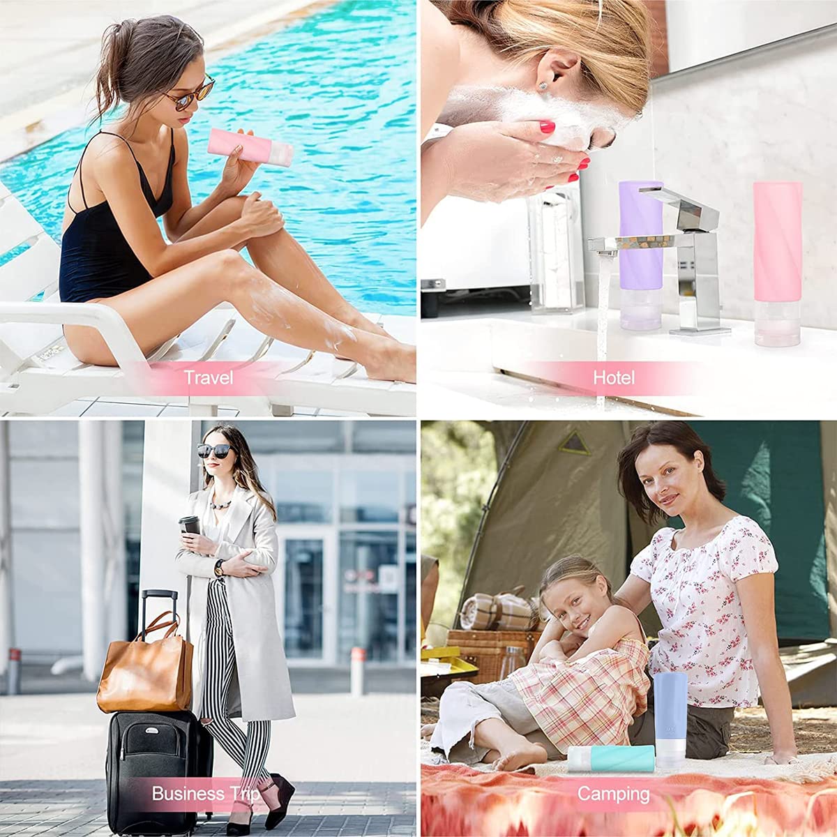 MAYCREATE Set of 14 Travel Bottles for Toiletries, Leak Proof Silicone Squeezable Container Spray Bottle for Shampoo, Gel, Cream Jars, Lotion Dispenser -with Applicator, Funnel, Clean Brush Set MAYCREATE Set of 14 Travel Bottles for Toiletries, Leak Proof Silicone Squeezable Container Spray Bottle for Shampoo, Gel, Cream Jars, Lotion Dispenser -with Applicator, Funnel, Clean Brush Set